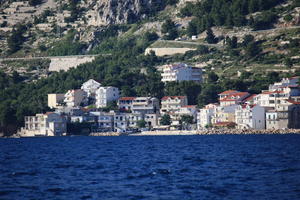 building, coastline, Croatia, day, eye level view, Makarska, seascape, Splitsko-Dalmatinska, summer, tree, vegetation