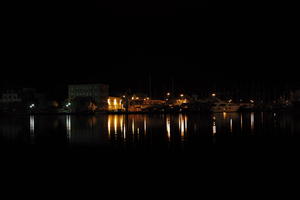 artificial lighting, boat, city, Croatia, eye level view, night, spring, waterfront, Zadar, Zadarska