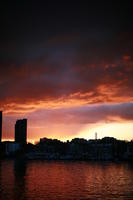 architecture, building, dusk, England, eye level view, London, overcast, river, silhouette, sky, sunset, The United Kingdom