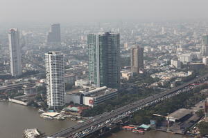 aerial view, autumn, Bangkok, boat, cityscape, day, direct sunlight, elevated, Krung Thep Mahanakhon, natural light, open space, outdoors, road, sunny, Thailand