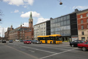 bus, car, Copenhagen , day, Denmark, eye level view, Kobenhavn, street, sunny, winter