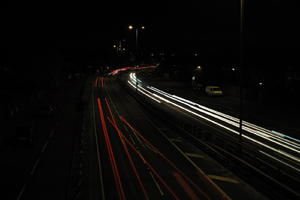 artificial lighting, car lights, city lights, elevated, England, evening, London, night, outdoor lighting, road, The United Kingdom, urban, winter