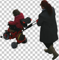 above, buggy, casual, caucasian, cutout, cutout groups, cutout people, day, mother and child, people, walking, winter