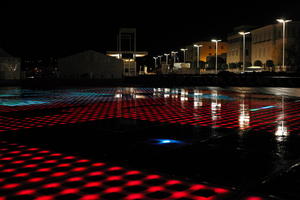 artificial lighting, building, city, Croatia, eye level view, floor, LED, night, plaza, spring, street, street light, urban, wet, Zadar, Zadarska