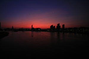 cityscape, clear, dusk, elevated, England, evening, eye level view, London, river, river thames, silhouette, sunset, The United Kingdom, twilight, winter