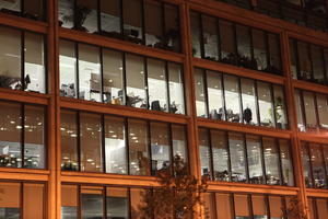 architecture, artificial lighting, below, building, England, facade, London, night, office, The United Kingdom