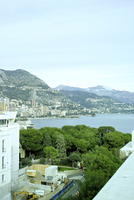 afternoon, cloudy, day, elevated, harbour, looking down, Monaco, Monte Carlo, Monte-Carlo, mountain, overcast, seascape, top-down perspective, tree, tree canopy, treeline, winter