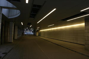 artificial lighting, ceiling, diffuse, diffused light, England, eye level view, indoor lighting, light, London, spring, The United Kingdom, underpass, wall