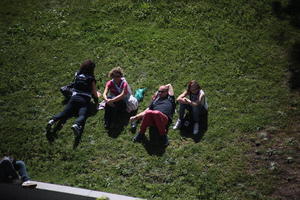 above, casual, day, elevated, group, laying, park, people, Porto, Porto, Portugal, spring, sunny