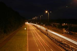 artificial lighting, effect, elevated, England, evening, grass, London, road, The United Kingdom