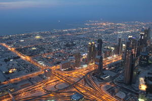 3-point perspective, above, aerial view, artificial lighting, bird