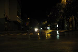 artificial lighting, city, Croatia, eye level view, night, spring, street, wet, Zadar, Zadarska