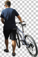 back, bicycle, casual, caucasian, cutout, cutout men, cutout people, cycling, day, eye level view, male, man, NA, natural light, people, pushing, summer, sunlight, sunny, sunshine