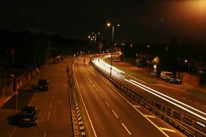 artificial lighting, car, effect, elevated, England, evening, London, road, The United Kingdom