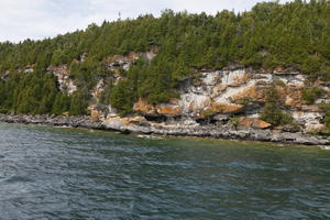 Canada, cliff, day, diffuse, diffused light, eye level view, natural light, Ontario, seascape, summer, Tobermory