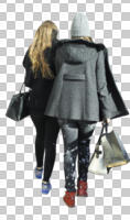 back, casual, caucasian, couple, cutout, cutout couples, cutout people, day, eye level view, sunny, walking, winter, woman