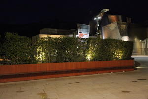 artificial lighting, bench, Bilbao, bush, eye level view, night, Pais Vasco, Spain, vegetation