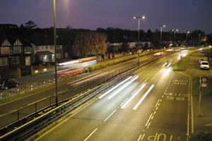 artificial lighting, car, car lights, city lights, elevated, England, evening, London, night, outdoor lighting, road, The United Kingdom, traffic, urban, winter