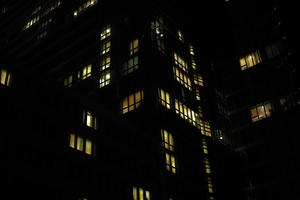 artificial lighting, building, building, England, eye level view, housing block, London, looking up, night, residential, The United Kingdom, winter