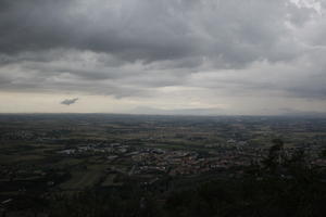 ambient light, Cortona, day, elevated, Italia , natural light, overcast, overcast, sky, storm, summer, Toscana, town, valley