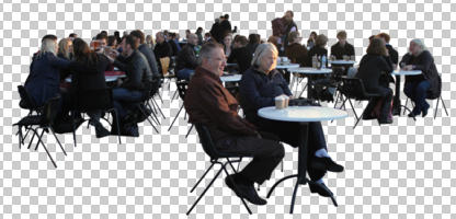 autumn, cafe, casual, chair, cutout, cutout furniture, cutout groups, cutout people, day, diffuse, diffused light, eye level view, furniture, group, sitting