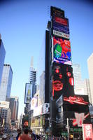 3-point perspective, advertisement, building, day, eye level view, facade, Manhattan, New York, skyscraper, street, sunny, The United States, Times Square