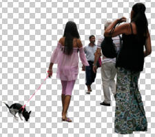 back, casual, cutout, cutout groups, cutout people, day, diffuse, diffused light, dog, eye level view, group, people, summer, walking