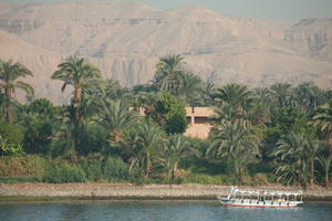 boat, dusk, East Timor, Egypt, Egypt, eye level view, palm, river, river Nile, tree, vegetation