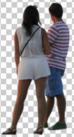 back, casual, caucasian, couple, cutout, cutout couples, cutout people, day, diffuse, diffused light, eye level view, standing, summer