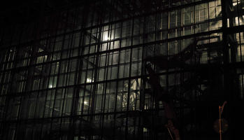 artificial lighting, below, eye level view, facade, glass, Italia , Lazio, night, Rome