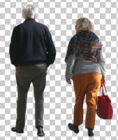 back, casual, caucasian, couple, cutout, cutout couples, cutout people, day, elderly, eye level view, sunny, walking