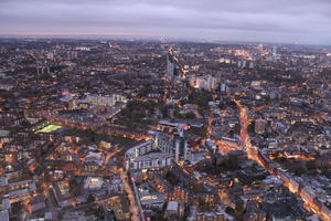 aerial view, artificial lighting, city, city lights, diffuse, diffused light, England, evening, London, The United Kingdom, urban, winter