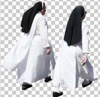 back, caucasian, couple, cutout, cutout couples, cutout people, day, eye level view, nun, summer, sunny, walking