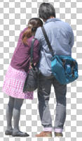 asian, back, casual, couple, cutout, cutout couples, cutout people, day, eye level view, spring, standing, sunny