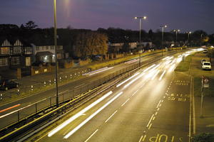 artificial lighting, car, car lights, city lights, elevated, England, evening, London, night, outdoor lighting, road, The United Kingdom, traffic, urban, winter