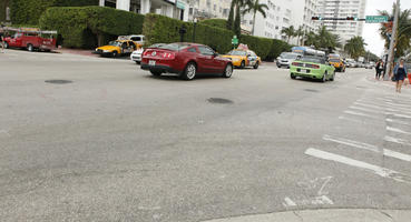 car, crossing, day, diffuse, diffused light, eye level view, Florida, Miami, street, summer, taxi, The United States