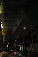 artificial lighting, bus stop, canopy, city, cityscape, England, eye level view, London, night, street, The United Kingdom