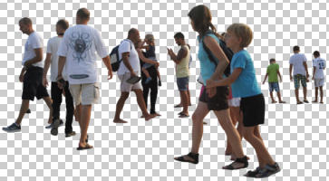 casual, caucasian, cutout, cutout groups, cutout people, day, diffuse, diffused light, eye level view, group, people, summer, walking