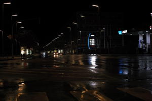 artificial lighting, city, Croatia, eye level view, night, petrol station, spring, street, street light, urban, wet, Zadar, Zadarska