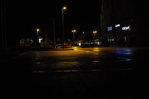 artificial lighting, building, city, Croatia, eye level view, night, pavement, spring, street, street light, urban, wet, Zadar, Zadarska