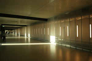 airport, artificial lighting, Copenhagen , corridor, Denmark, dusk, eye level view, floor, interior, Kobenhavn, light, spring