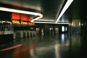 Alicante, artificial lighting, ceiling, eye level view, floor, indoor lighting, interior, lamp, LED, sign, Spain, station, Valenciana