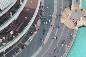 3-point perspective, above, aerial view, city, cityscape, Dubai, Dubayy, dusk, evening, The United Arab Emirates, top-down perspective