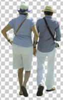 back, casual, caucasian, couple, cutout, cutout couples, cutout people, day, eye level view, summer, sunny, walking