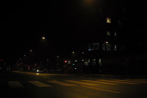 artificial lighting, Copenhagen , crossing, Denmark, eye level view, Kobenhavn, night, outdoor lighting, street