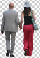 back, casual, caucasian, couple, cutout, cutout couples, cutout people, day, eye level view, natural light, summer, walking