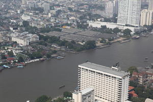 aerial view, autumn, Bangkok, boat, cityscape, day, direct sunlight, elevated, Krung Thep Mahanakhon, natural light, open space, outdoors, river, sunny, Thailand