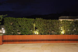 artificial lighting, bench, Bilbao, bush, eye level view, night, Pais Vasco, Spain, vegetation