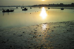 beach, boat, Christchurch, day, dusk, England, eye level view, seascape, The United Kingdom