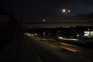 artificial lighting, car lights, city lights, elevated, England, evening, London, night, outdoor lighting, road, The United Kingdom, urban, winter